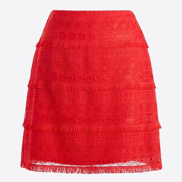 J Crew Factory Fringe Mini Skirt, Red, Size 2 - Picture 1 of 6